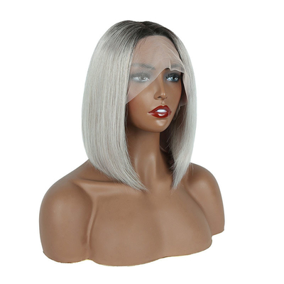 100% Ανθρώπινα μαλλιά Ombre Grey Short Bob Cut Pre Plucked HD Lace Προσωπικές περούκες 250% πυκνότητα