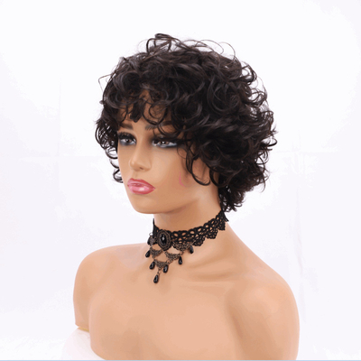 250% Δυσσωματικότητα Pixie Cut Curly Human Hair Wig με υλικό βάσης ελβετικής δαντέλας