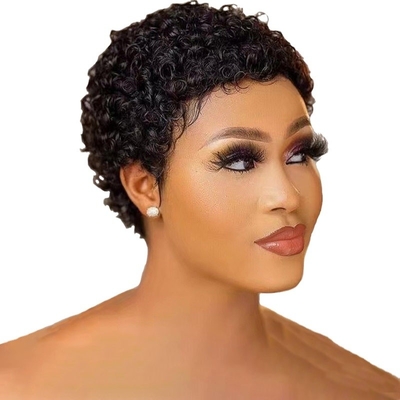 250% Δυσσωματικότητα Pixie Cut Curly Human Hair Wig με υλικό βάσης ελβετικής δαντέλας