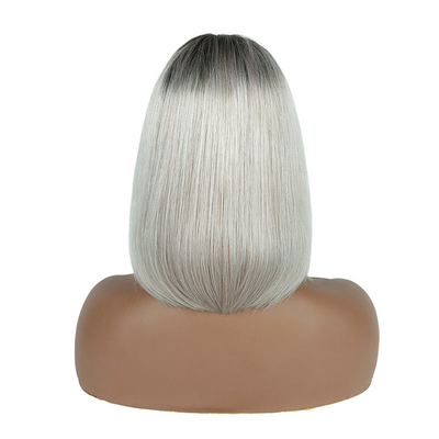 100% Ανθρώπινα μαλλιά Ombre Grey Short Bob Cut Pre Plucked HD Lace Προσωπικές περούκες 250% πυκνότητα