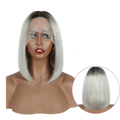 100% Ανθρώπινα μαλλιά Ombre Grey Short Bob Cut Pre Plucked HD Lace Προσωπικές περούκες 250% πυκνότητα