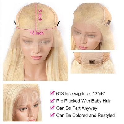Κινέζικα μαλλιά 613 Ξανθιά 13X6 Hd Full Lace Frontal Raw Human Hair Wig με μωρά μαλλιά
