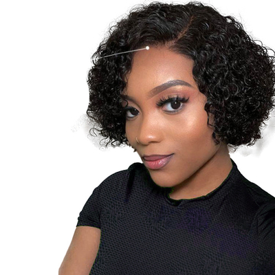Ανθρώπινα μαλλιά Βραζιλία Pixie Cut Curly Full HD Δαντέλα Χωρίς κόλλα Πάρτε το μέρος περούκα για γυναίκες