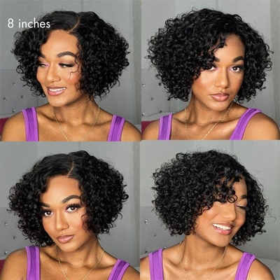 Ανθρώπινα μαλλιά Βραζιλία Pixie Cut Curly Full HD Δαντέλα Χωρίς κόλλα Πάρτε το μέρος περούκα για γυναίκες